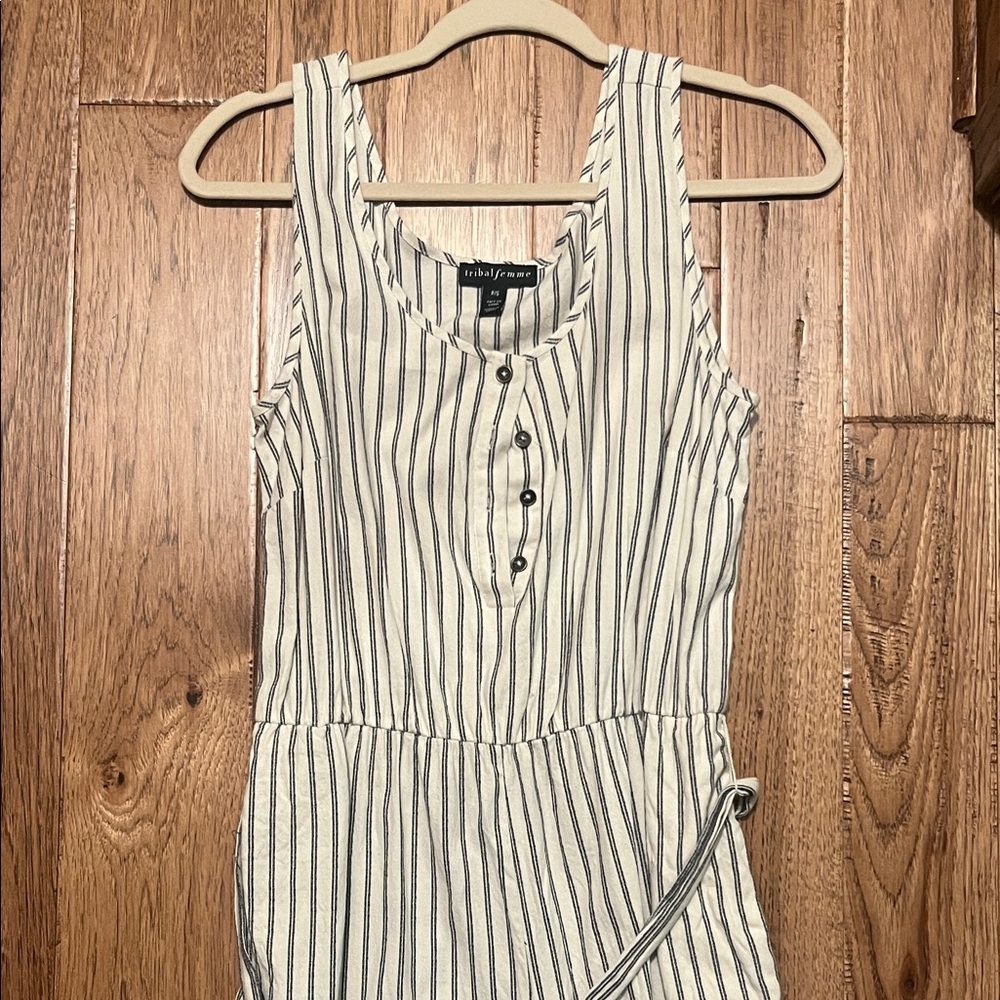 Striped Sleeveless Button-Down Jumpsuit